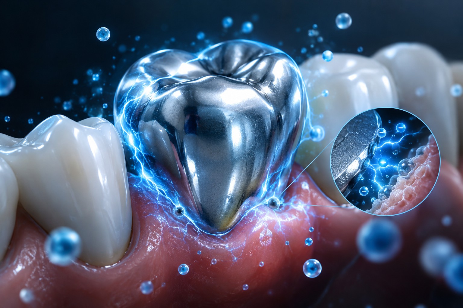 Гальваноз в стоматологии &mdash; схема возникновения гальванического тока между металлическими конструкциями во рту, симптомы и лечение