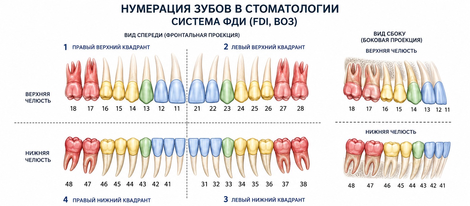 Нумерация зубов в стоматологии схема система ФДИ 